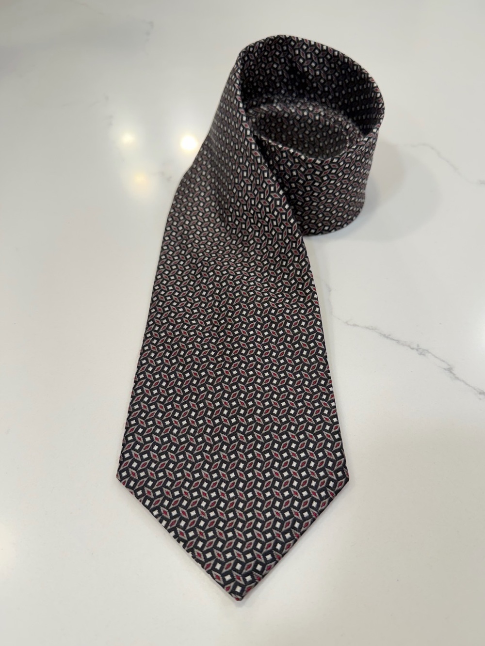 VTG Lauren Ralph Lauren Silk Tie Black Red Silver Geometric Pattern Classy Work